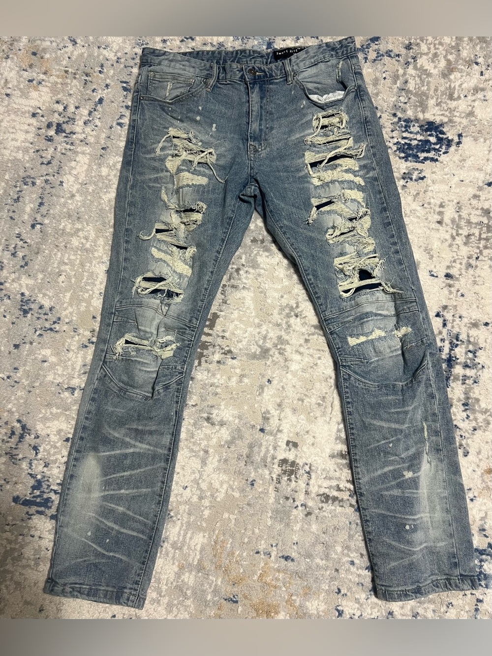 Slim Fit Distressed Men's Jeans - Light Blue